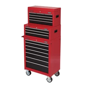 Draper Combination Roller Cabinet And Tool Chests, Red And Black (3 Units) (16 Drawer)