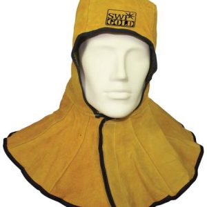 Gold Leather Welding Hood With Velcro Fastening