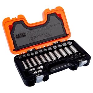 BAHCO S330L 53 Piece 1/4" & 3/8" Drive Deep Socket Set Metric Hex Profile and Ratchet