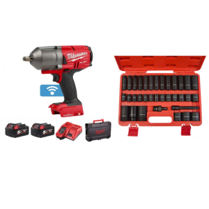 MILWAUKEE M18ONEFHIWF12-502X FUEL ONE-KEY 1/2″ Impact Wrench & Jefferson 34 Piece 1/2" Drive Impact Socket set